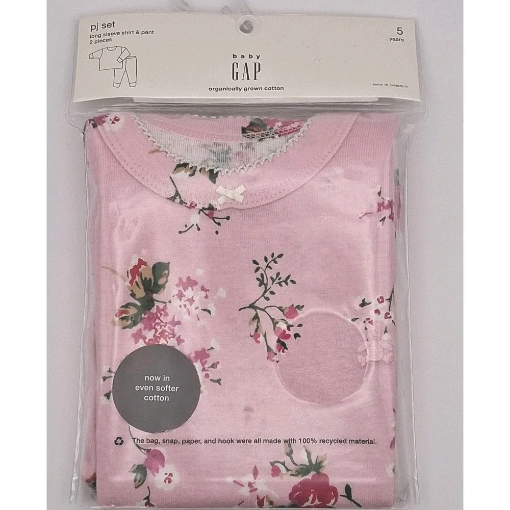 Baby Gap Fall Floral Pink 2-Peice Long Pajamas Girl's 5 Years ORGANIC COTTON NWT